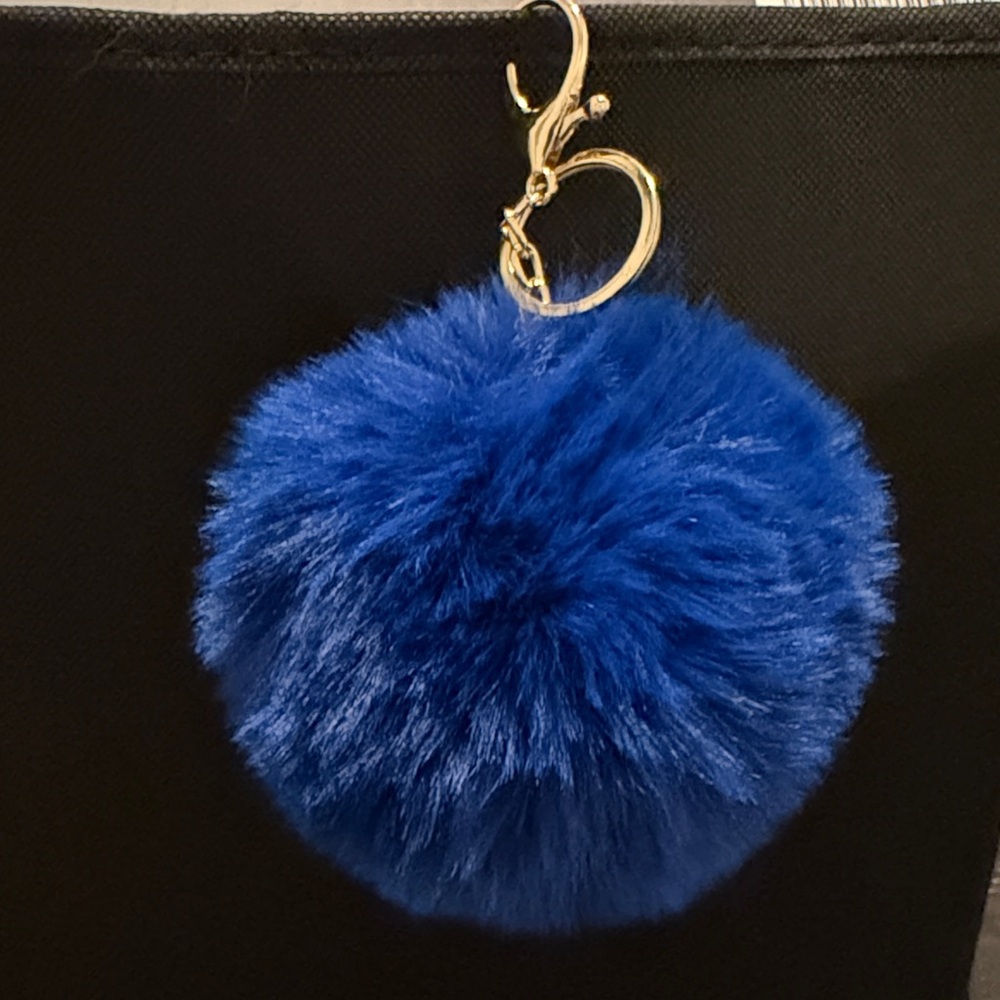Plush Royal Blue Pom Pom Keychain with Gold Hardware